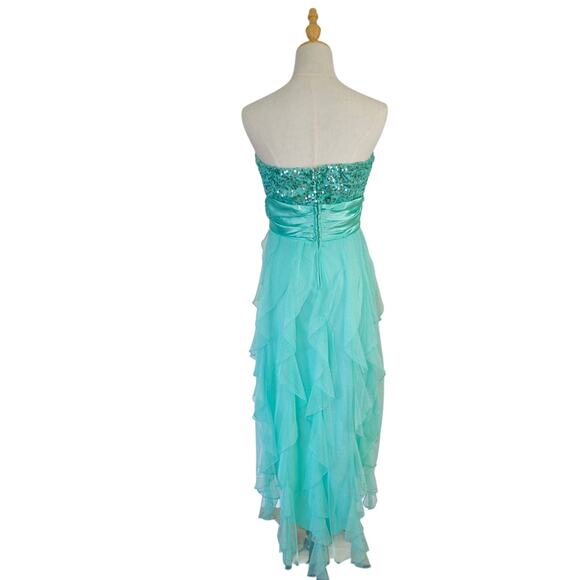 Deb Pastel Green High Low Strapless Dress Chiffon Ruffles Fairycore Mermaid 13 - Picture 11 of 16